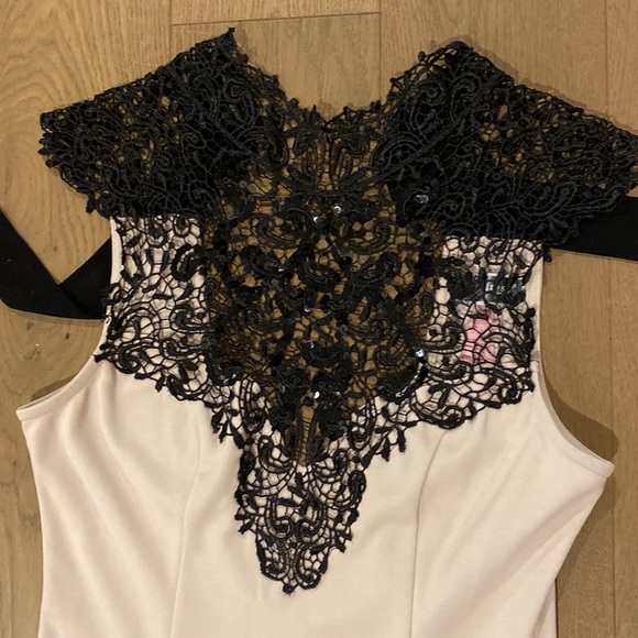 Black Lace/Sequin Top on Nude Dress - Picture 2 of 6